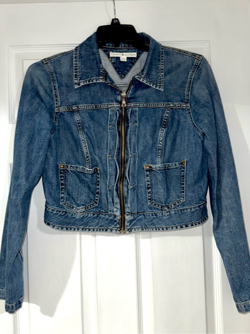 Tommy Hilfiger Blue Denim Zip-Up Jacket Retro Vintage Y2K Large Trucker Cotton